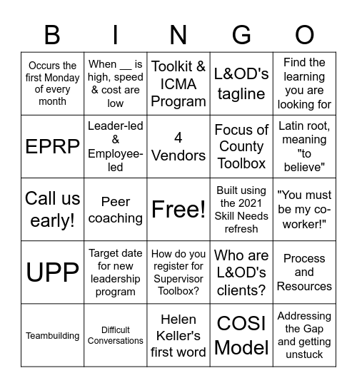 L&OD BINGO Card