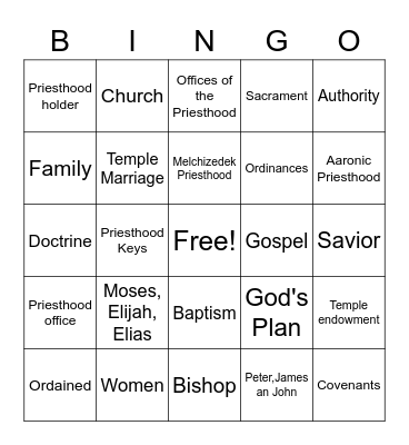 Priesthood Keys Bingo Card