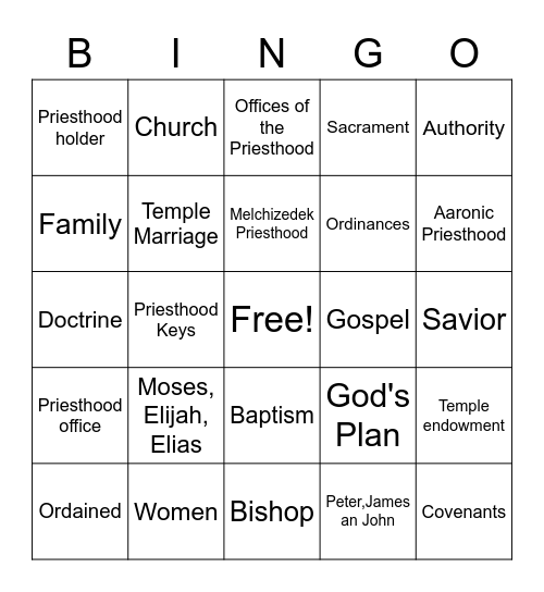 Priesthood Keys Bingo Card