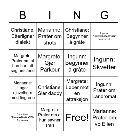 Untitled Bingo Card