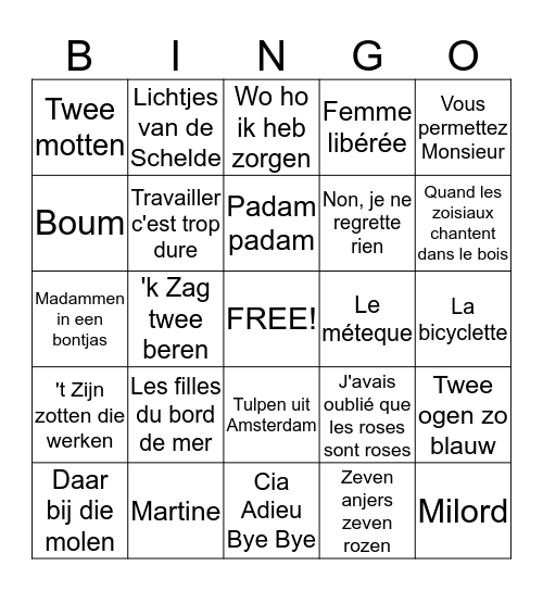 DE KASTANJES 1 Bingo Card