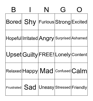 Feelings Bingo Card