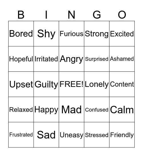 Feelings Bingo Card