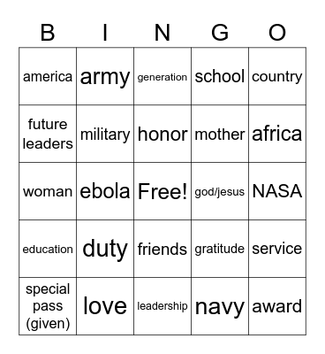 THAYER DINNNNNER Bingo Card