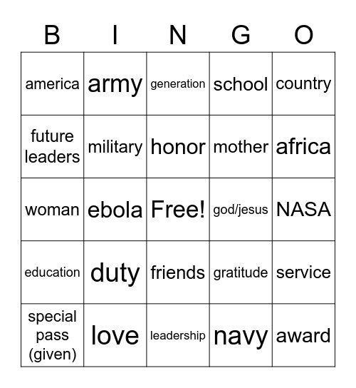 THAYER DINNNNNER Bingo Card