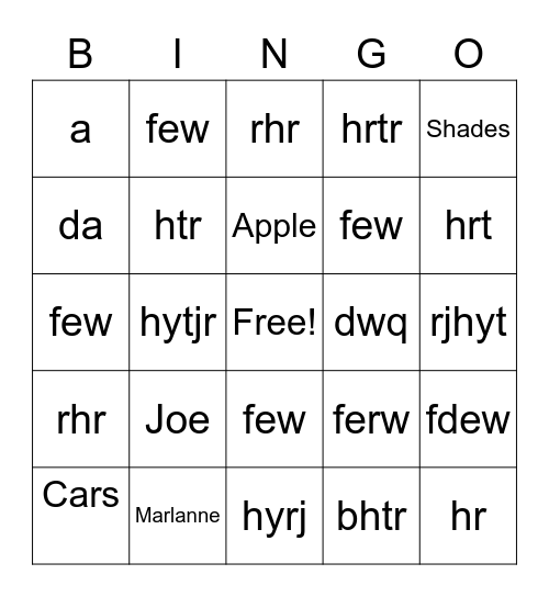 Untitled Bingo Card
