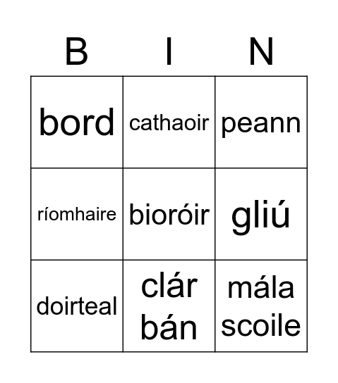 Ar Scoil Bingo Card