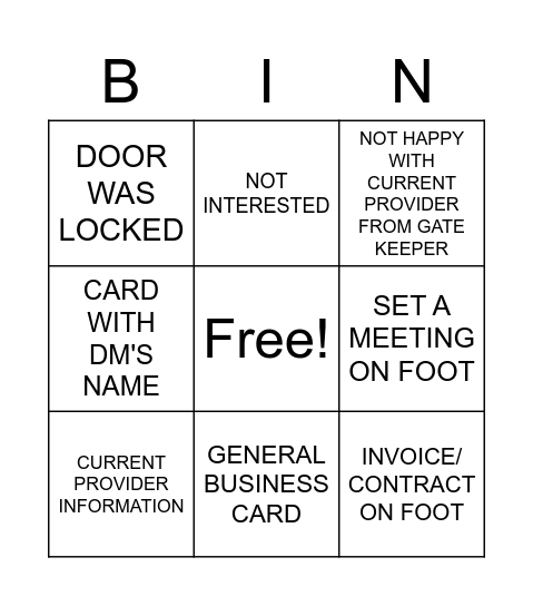 Sales Bingo Card