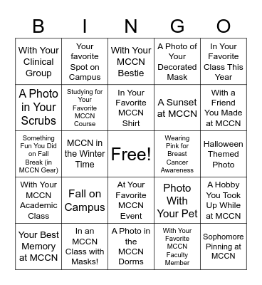 MCCN Photo Bingo Card