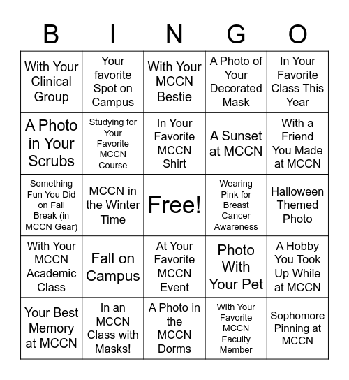 MCCN Photo Bingo Card
