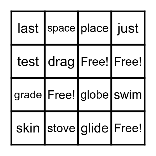 October 18th Spelling Word Bingo Card