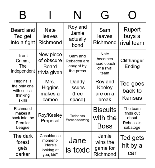 Ted Lasso Season 2 Finale Bingo Card