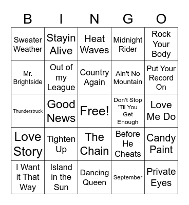 Stone Song Bingo #1 Bingo Card