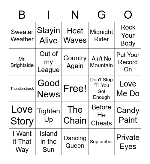 Stone Song Bingo #1 Bingo Card