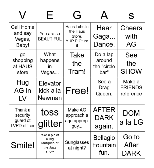 VEGAS Bingo Card