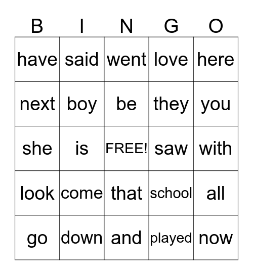 Sight Word Bingo 3! Bingo Card