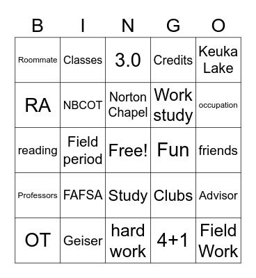 Keuka College Bingo Card