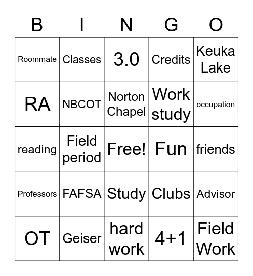 Keuka College Bingo Card
