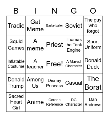 Muck Up Day Bingo Card