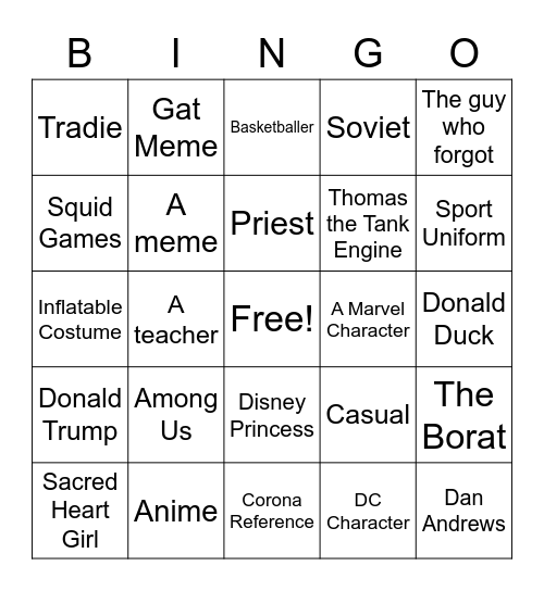 Muck Up Day Bingo Card