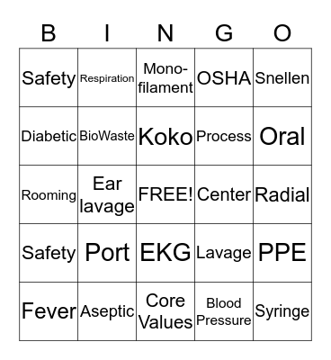 Clinical Competency  Bingo Card