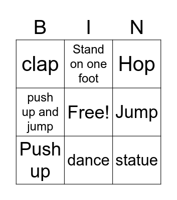 Move your body Bingo Card