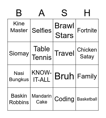 Shaan's 13th Bingo Bash - Shaan's Favourites Bingo Card