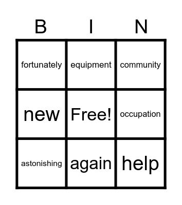 Vocabulary Bingo Card