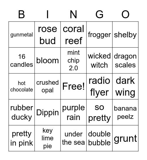 Grateful Glitters BINGO Card