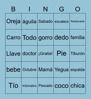 Alphabet Letter Words A-Z SPAN Bingo Card