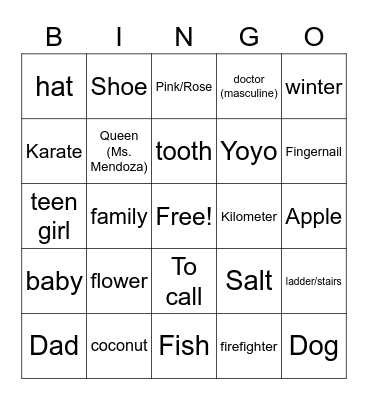 Alphabet Letter Words A-Z ENG Bingo Card