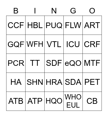 SG COVID-19 Acronyms Knowledge Check! Bingo Card