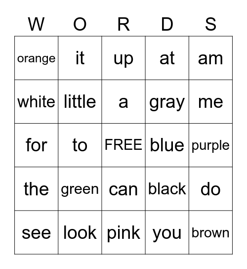Sight Word Bingo Card