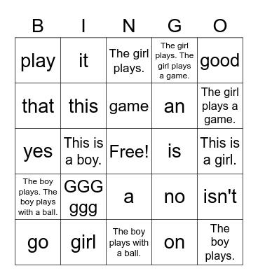 Starter A GGG ggg Bingo Card
