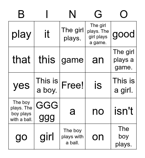 Starter A GGG ggg Bingo Card