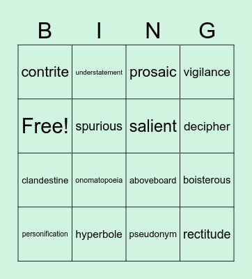 Honors Humanities Vocabulary List 7 Bingo Card