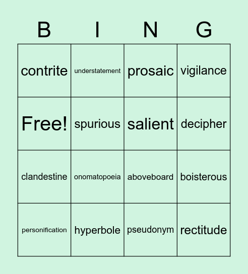 Honors Humanities Vocabulary List 7 Bingo Card