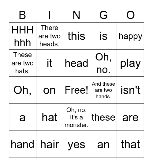 Starter A HHH hhh Bingo Card