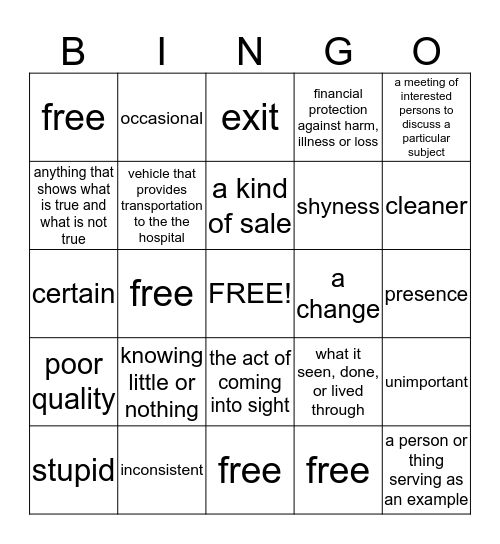 Kaidence's Bingo Card