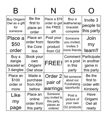 Kimberly's O2 Bingo Game Bingo Card