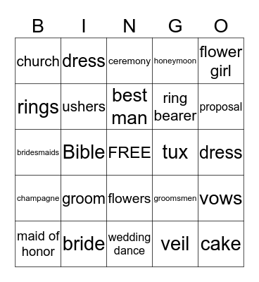 Cody & Jana's Wedding Bingo Card