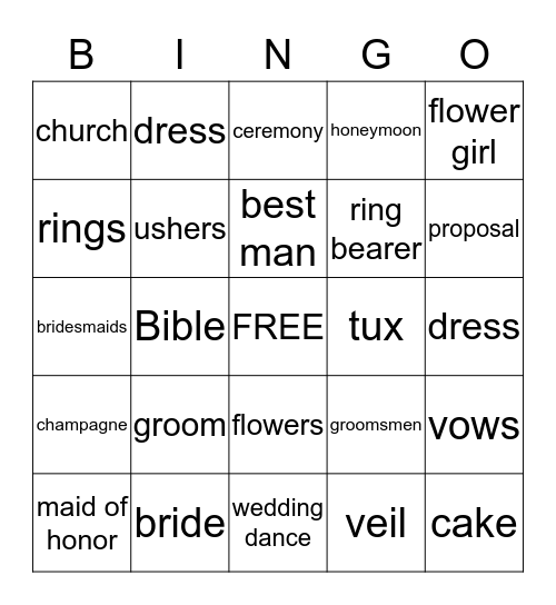 Cody & Jana's Wedding Bingo Card