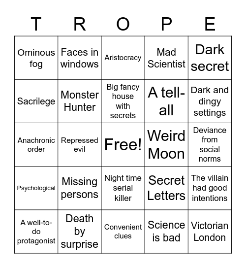 JEKYLL & HYDE TROPES BINGO Card