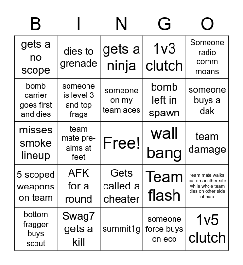 CSGO Memes Bingo Card