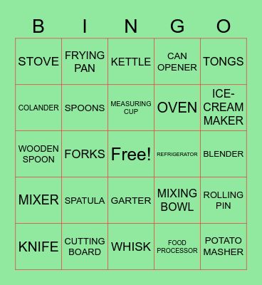 kitchen TOOLS AND EQUIPMENTS Bingo Card
