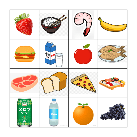 Food and Drink Bingo Card