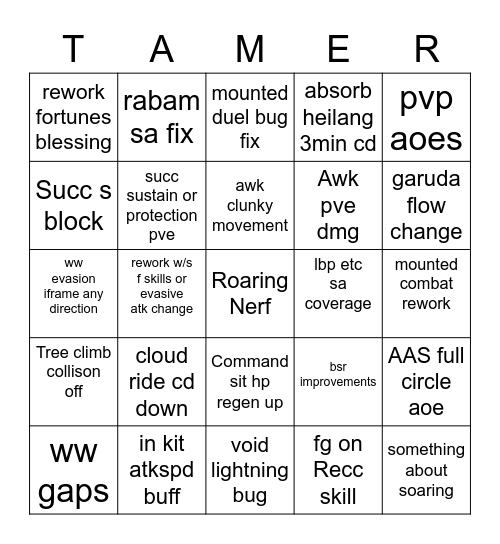 Tamer Rework (Im succ player) Bingo Card