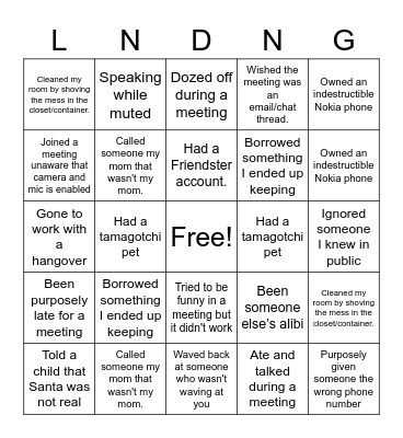 Never Have I Ever Bingo Card