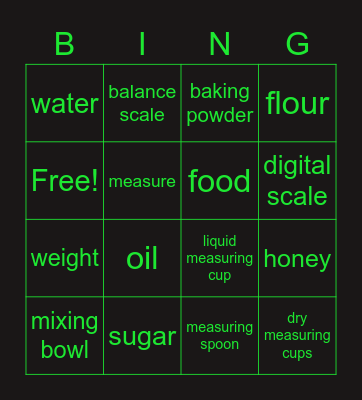 weight and measurement Bingo Card