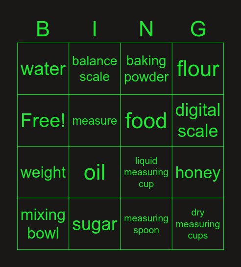 weight and measurement Bingo Card